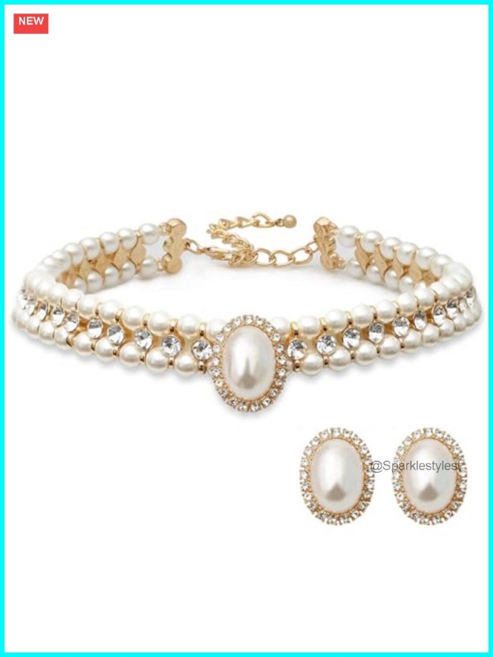 Glass Pearl Rhinestone Choker Necklace Earring Set Twisted Layered